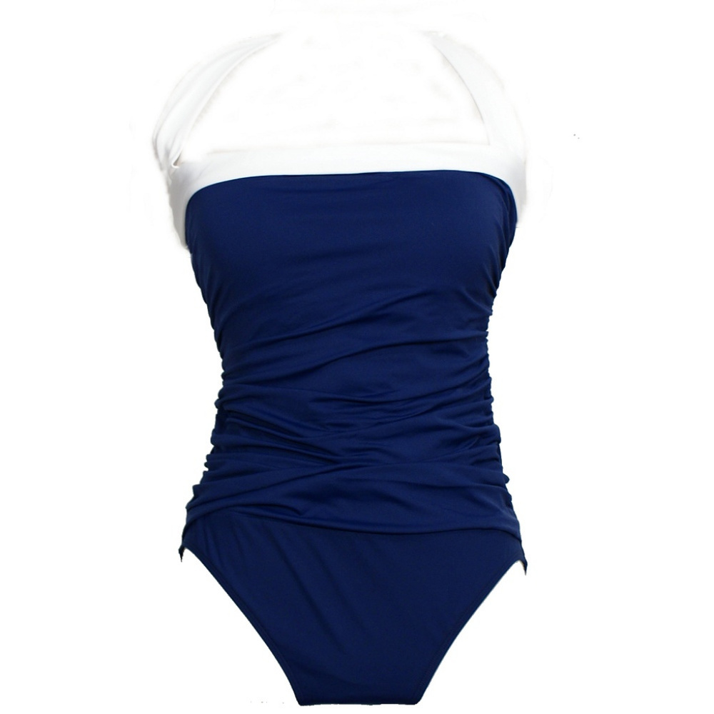 Shirred Bandeau Halter Slimming Fit Swimsuit 12
